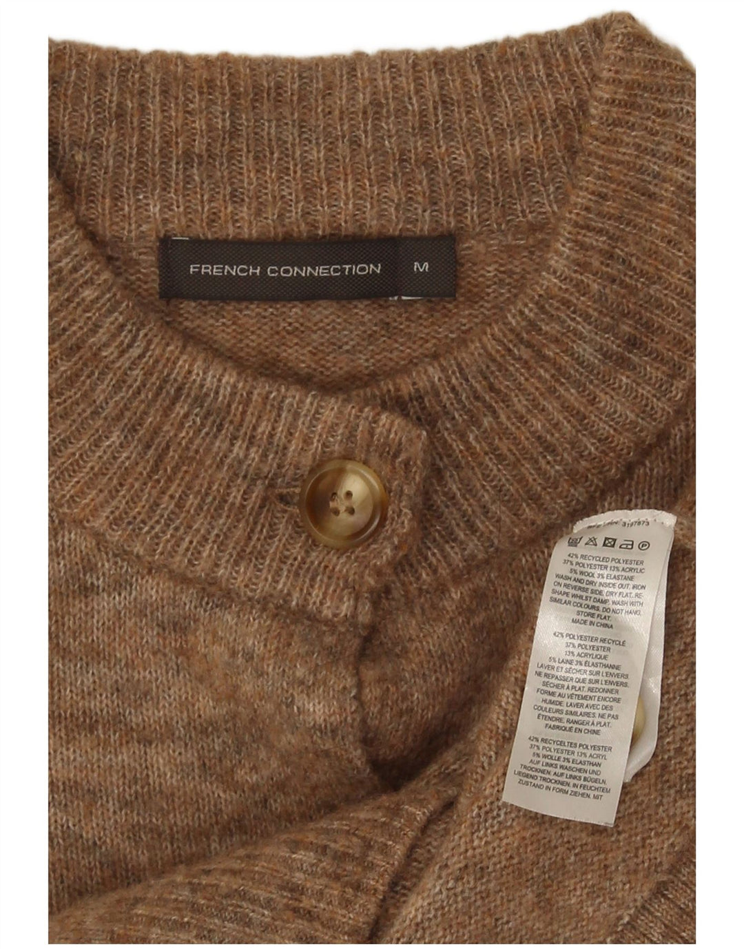 French Connection Dame Cardigan Sweater UK 14 Medium Brown Flecked