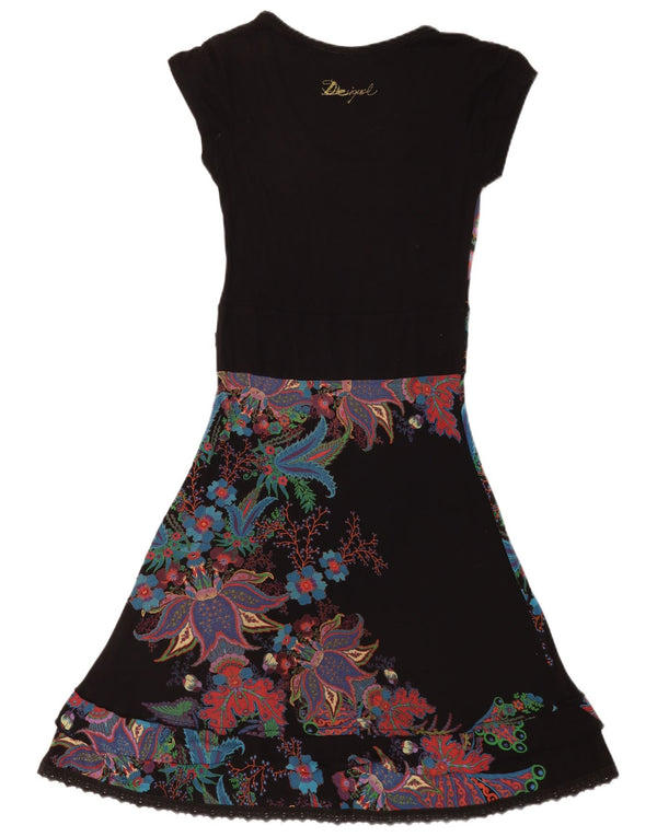 Desigual Womens Graphic A-Line Dress UK 8 Small Black Floral Viscose