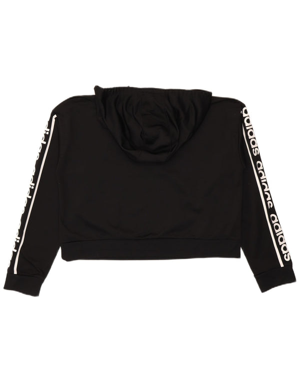 Adidas Womens Crop Graphic Oversized Hoodie Jumper UK 8/10 Small Black