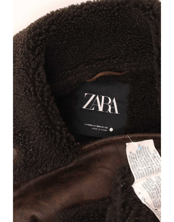 Zara Dame Oversized Sherpa Jacket UK 2 2XS Brun Polyester