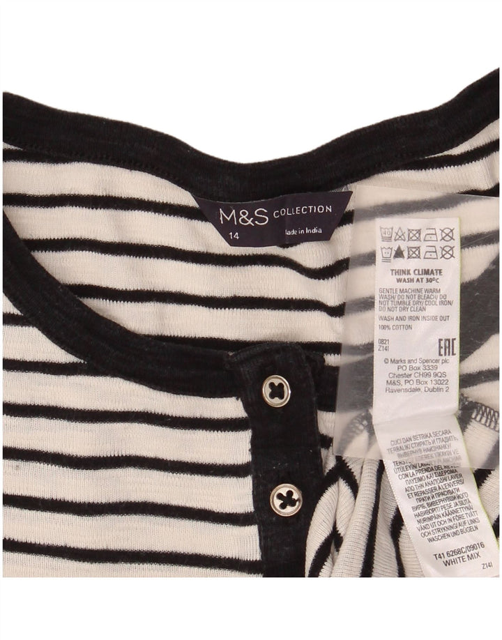 Marks & Spencer Dametop Langærmet UK 14 Mellem hvid stribet bomuld