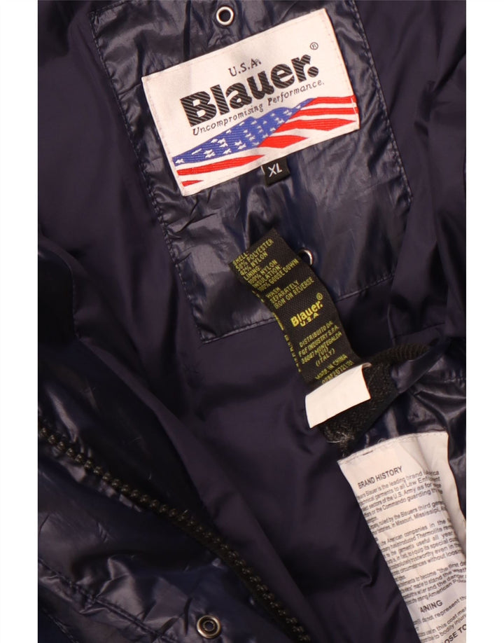 Blauer, polstret hættejakke til kvinder, UK 18 XL marineblå polyester