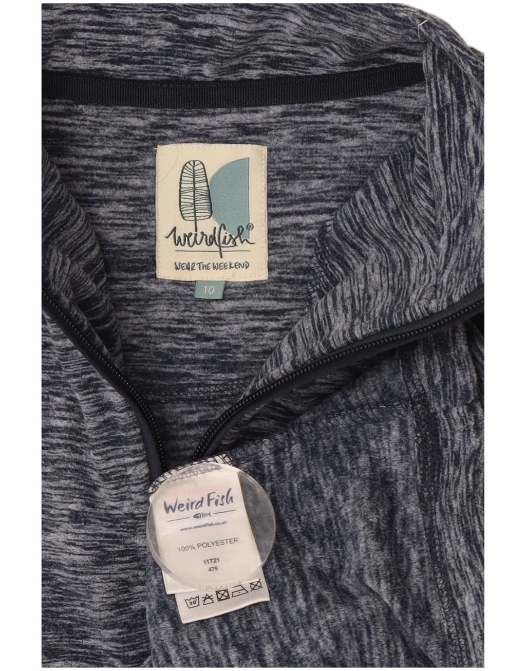 Weird Fish Womens Zip Neck Sweatshirt Jumper UK 10 Small Navy Blue Flecked