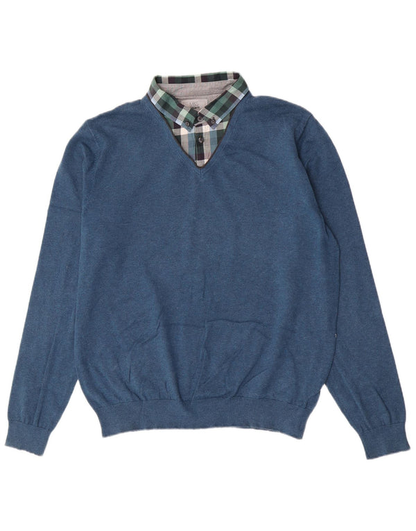 Marks & Spencer Herre Regular Fit Polo Neck Jumper Sweater Large Blue