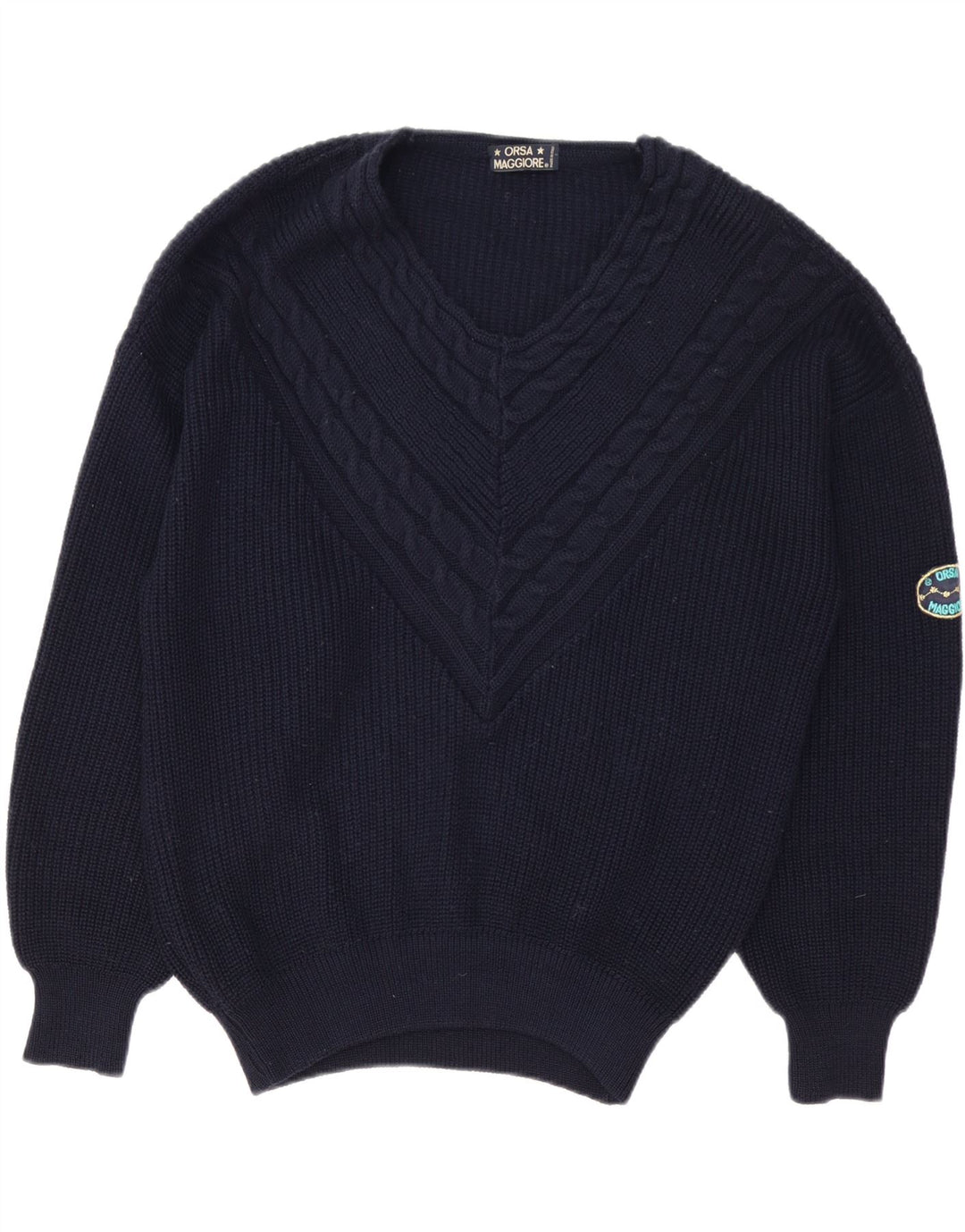 Vintage herre V-hals sweater XL marineblå uld