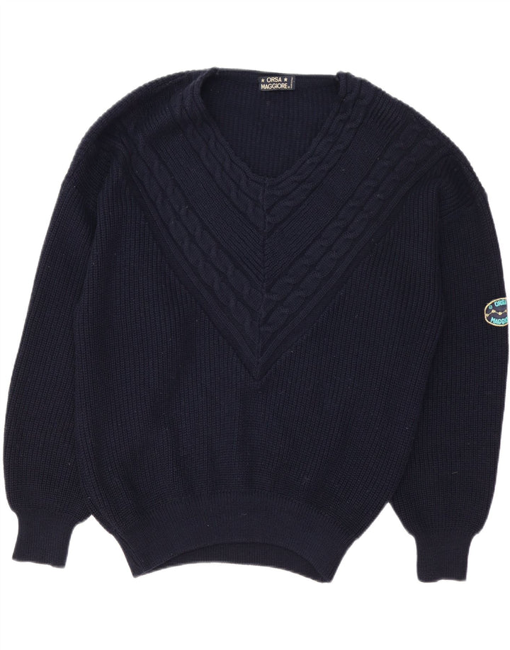 Vintage herre V-hals sweater XL marineblå uld