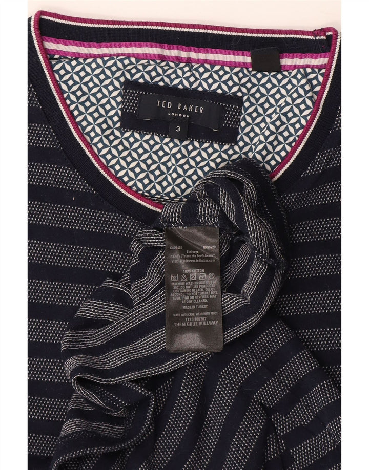 Ted Baker Herre T-shirt Top Størrelse 3 Mellem marineblå stribet bomuld