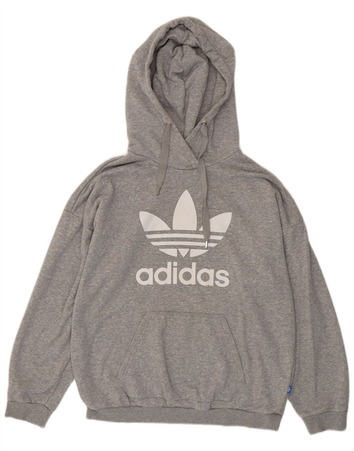 ADIDAS Oversized grafisk hættetrøjetrøje til kvinder UK 14 mellemgrå bomuld