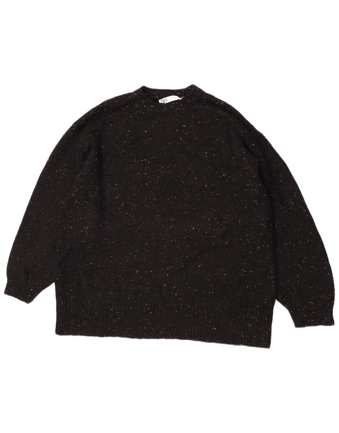 Zara Dame Oversized Crew Neck Jumper Sweater UK 10 Small Black Flecked