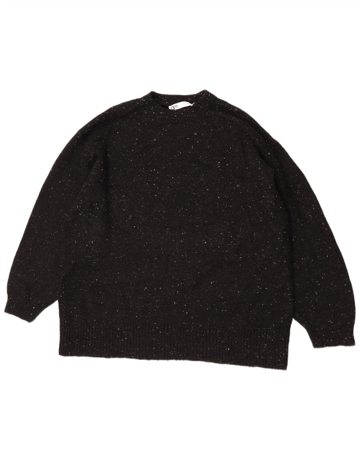 Zara Dame Oversized Crew Neck Jumper Sweater UK 10 Small Black Flecked