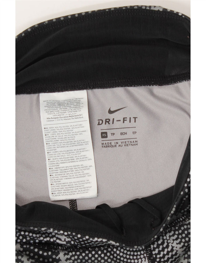 Nike Dame Dri Fit Leggings UK 6 XS Sort Geometrisk Polyester