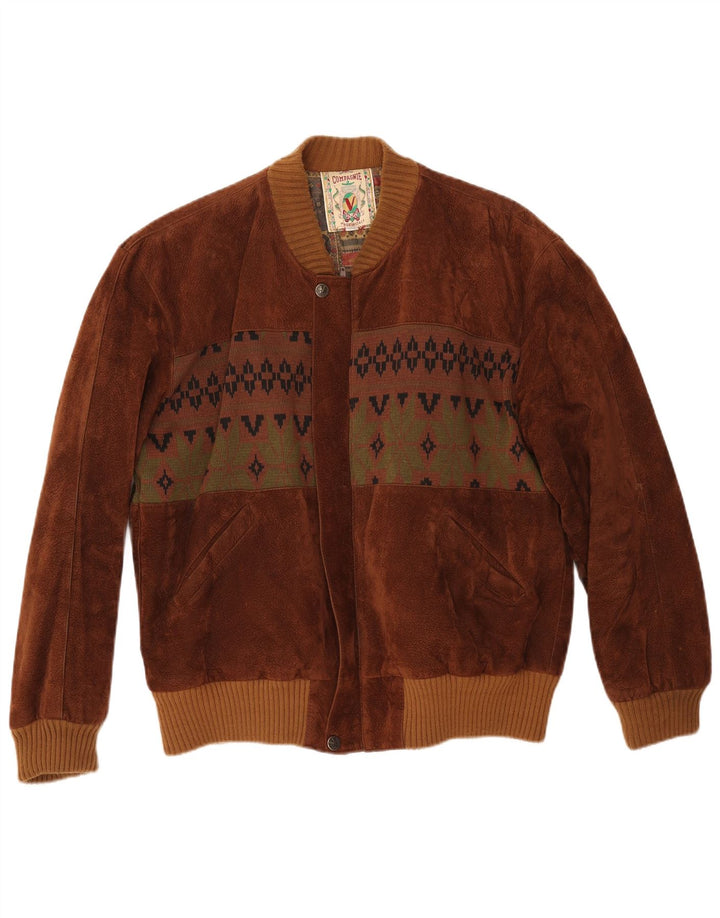 COMPAGNIE Herre Loose Fit Suede Bomber Jacket UK 38 Medium Brown Fair Isle