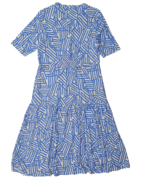 White Stuff Womens Tiered Dress UK 12 Medium Blue Geometric Modal