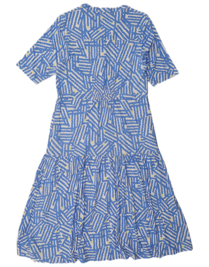 White Stuff Womens Tiered Dress UK 12 Medium Blue Geometric Modal