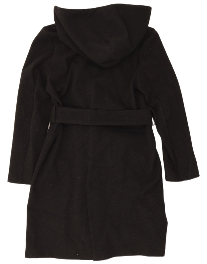Zara Dame Hætte Oversized Dobbeltradet Frakke UK 6 XS Sort Polyester