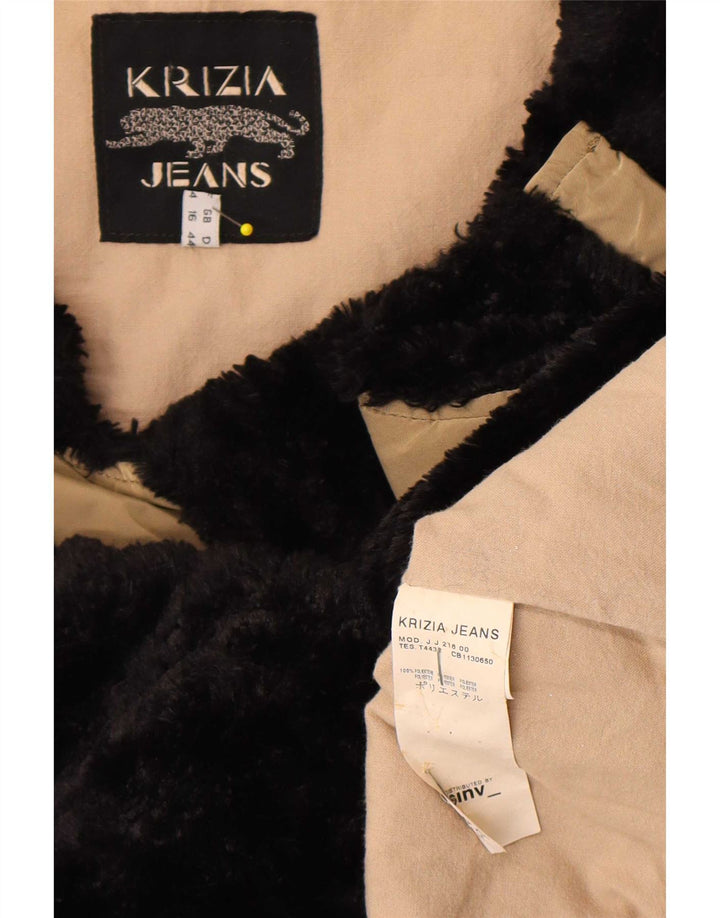 Krizia Jeans Dame Overfrakke UK 16 Large Beige Colourblock Polyester