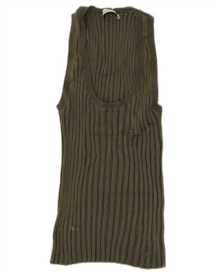 Zara Damevest Top UK 14 Large Khaki Viscose