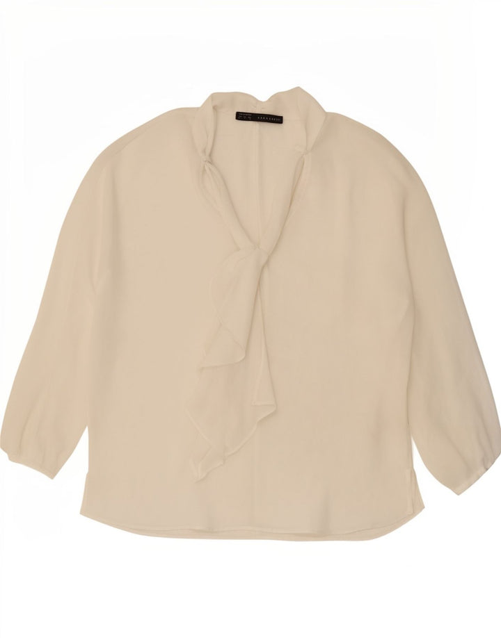 Zara Dame Langærmet Front Tie Se Through Top UK 16 Large White