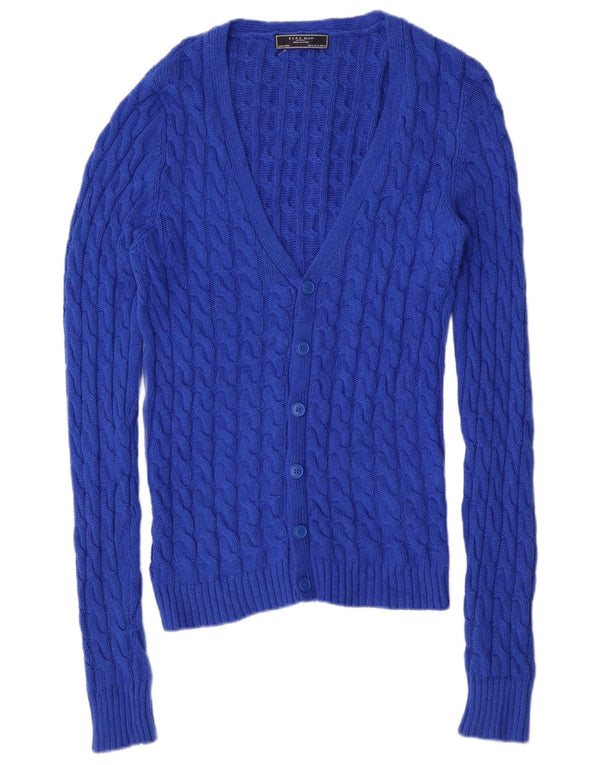 Zara Herre Cardigan Sweater Medium Blå Bomuld
