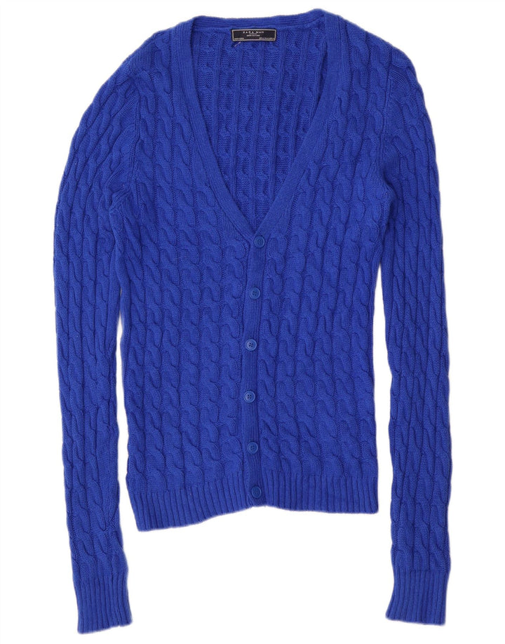 Zara Herre Cardigan Sweater Medium Blå Bomuld