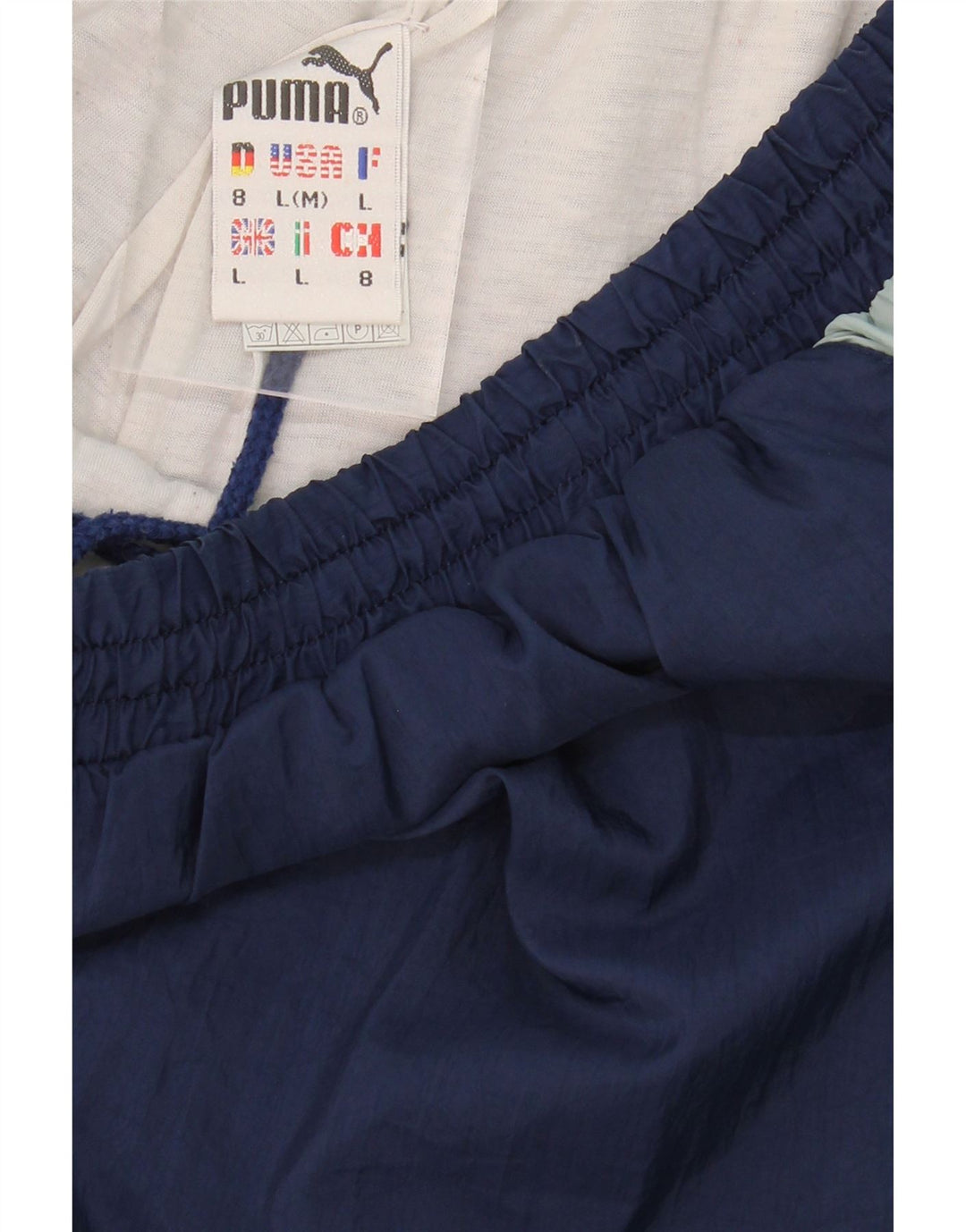 PUMA Mens Tracksuit Trousers Joggers Large Navy Blue Colourblock Polyamide Vintage Puma and Second-Hand Puma from Messina Hembry 
