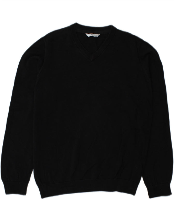 MARKS & SPENCER Boys V-Neck Jumper Sweater 14-15 Years Black Cotton Vintage Marks & Spencer and Second-Hand Marks & Spencer from Messina Hembry 