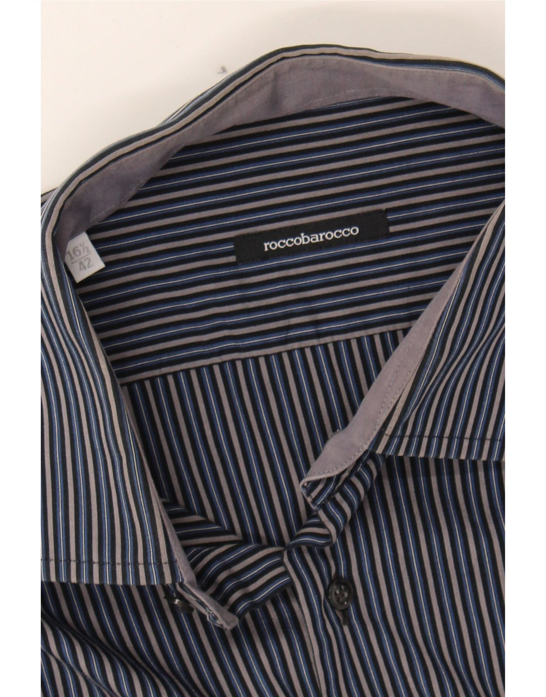 ROCCOBAROCCO Mens Shirt Size 42 16 1/2 Large Blue Pinstripe Cotton Vintage Roccobarocco and Second-Hand Roccobarocco from Messina Hembry 