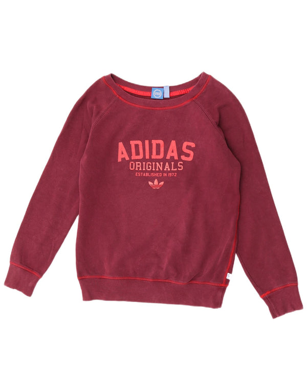 Adidas Dame Grafisk Sweatshirt Jumper UK 12 Medium Burgundy