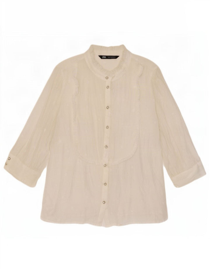 Zara Dame 3/4 ærmet gennemsigtig skjortebluse UK 14 Medium White