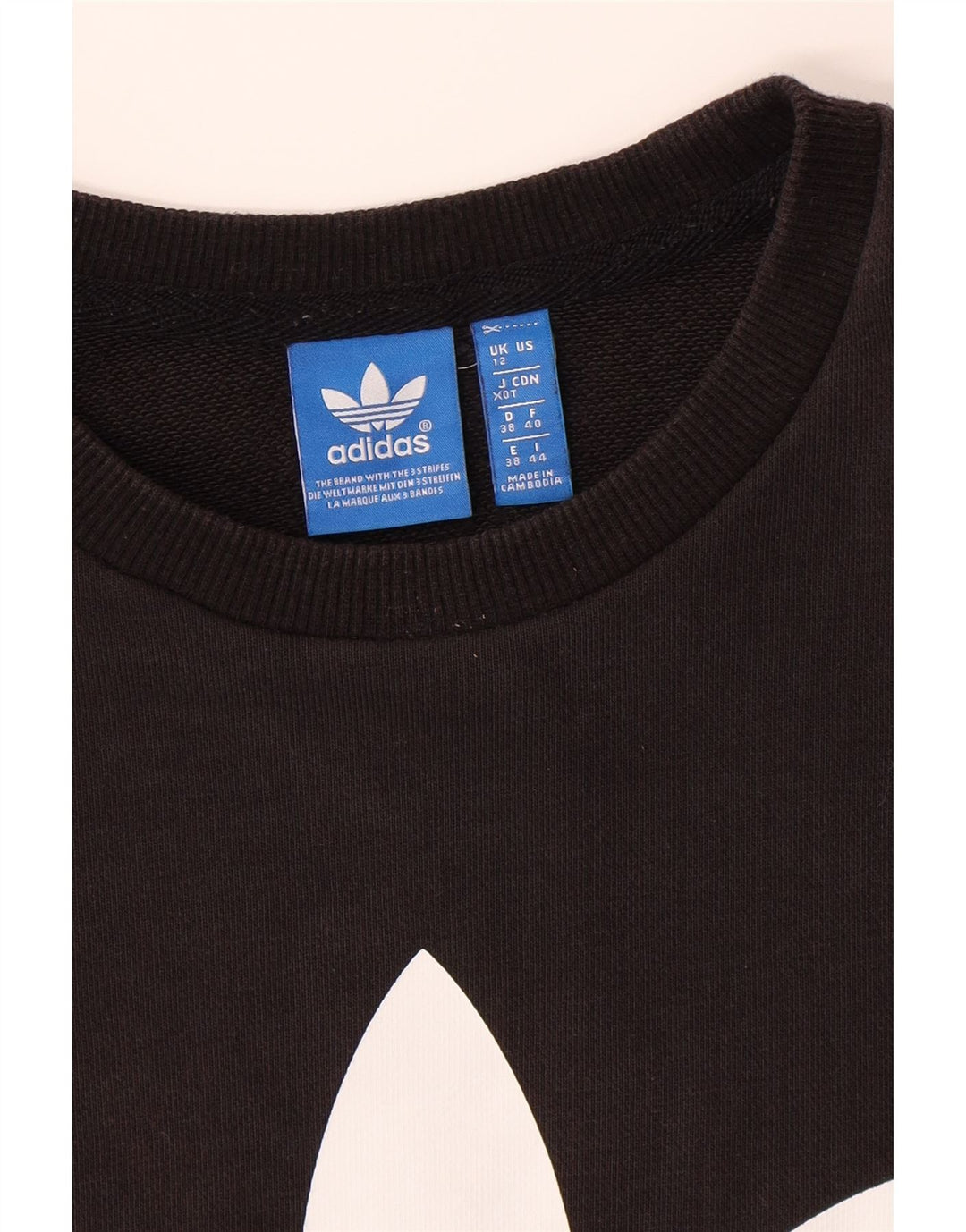ADIDAS Womens Loose Fit Graphic Sweatshirt Jumper UK 12 Medium Black Vintage Adidas and Second-Hand Adidas from Messina Hembry 