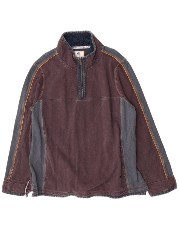 Fat Face Mens Zip Neck Sweatshirt Jumper 3XL Purple Colourblock Cotton