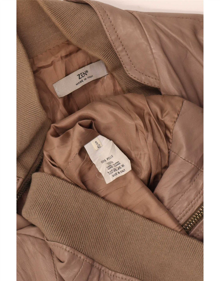 Zen Womens Bomber Læderjakke UK 10 Lille Brun