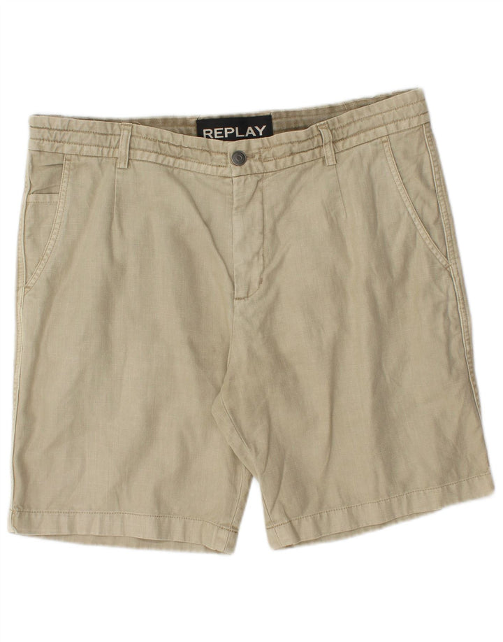 Replay Herre Chino Shorts W34 Stor Beige Bomuld