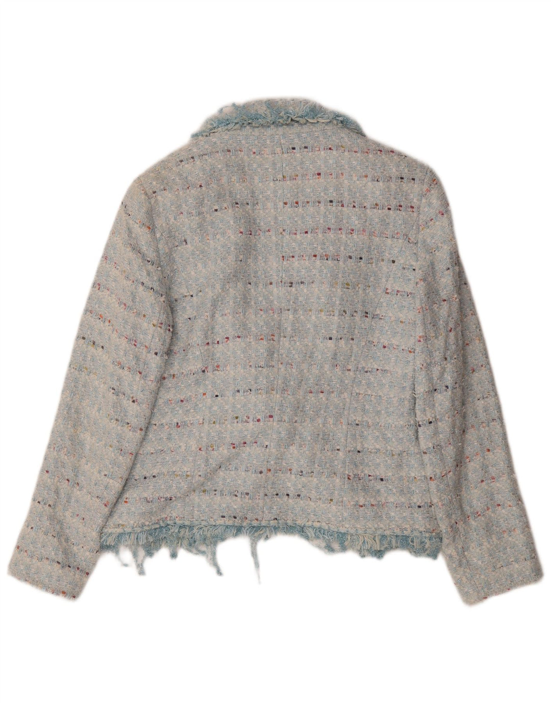 Jaeger Womens Open Blazer Jacket UK 14 Mellem blå stribet bomuld