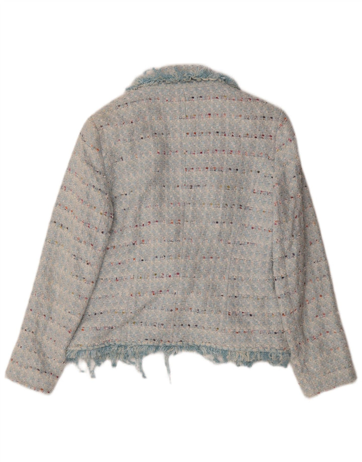 Jaeger Womens Open Blazer Jacket UK 14 Mellem blå stribet bomuld