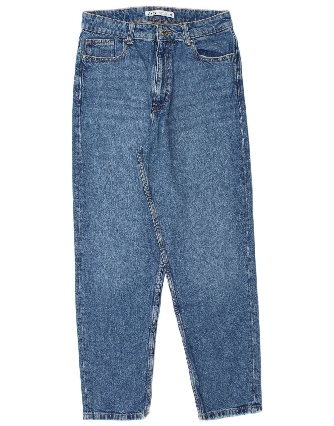 ZARA Højtaljede koniske jeans til kvinder EU 38 Small W28 L28 Blå