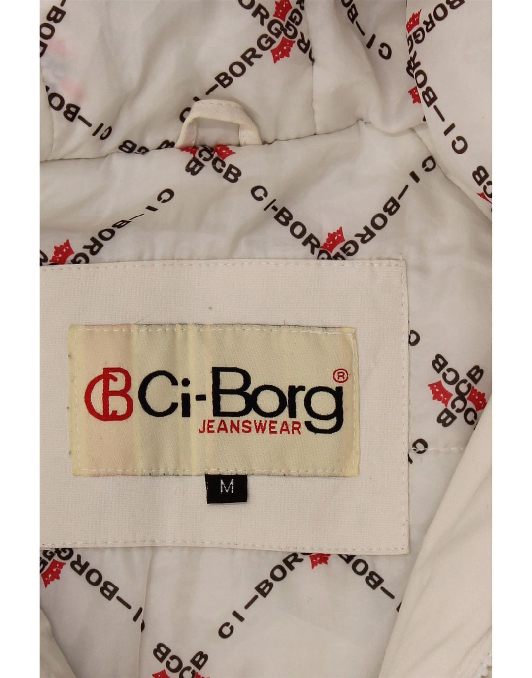CI-BORG Mens Graphic Hooded Windbreaker Jacket UK 38 Medium White Winter