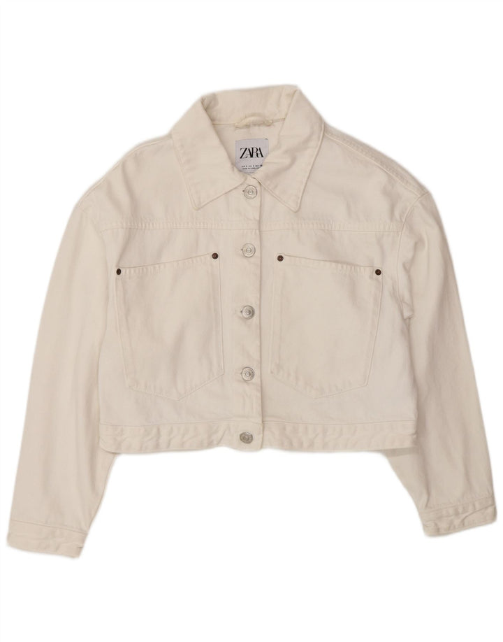 Zara Womens Crop Oversized denimjakke UK 10 Small White Bomuld
