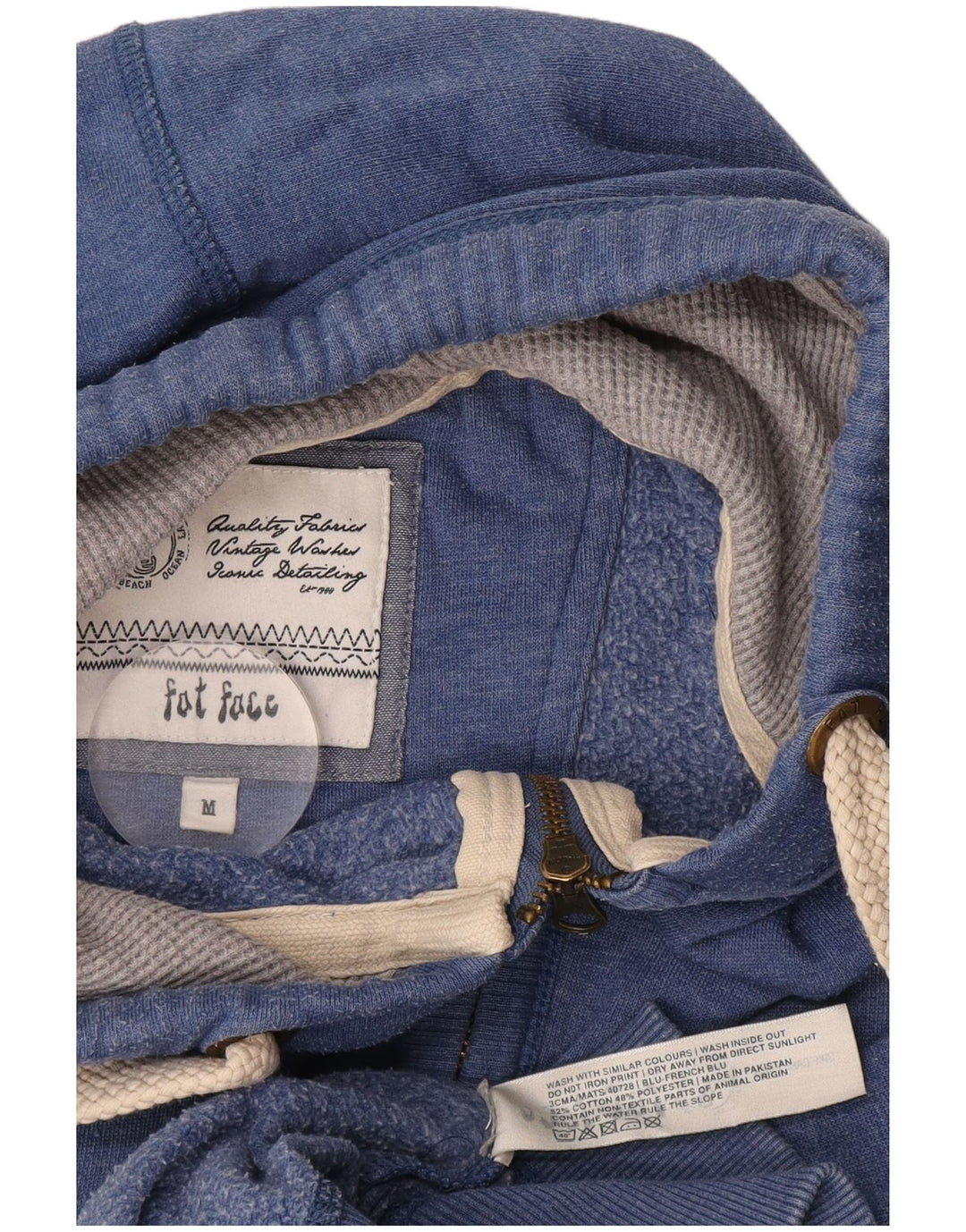 Fat Face Herre hættetrøje med lynlås mellemblå bomuld