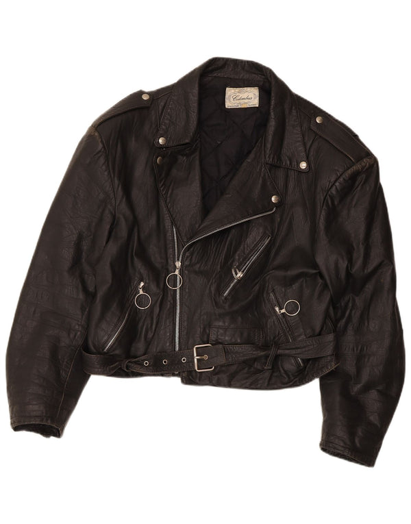 Colombus Womens Crop Læder Biker Jacket UK 14 Medium Black