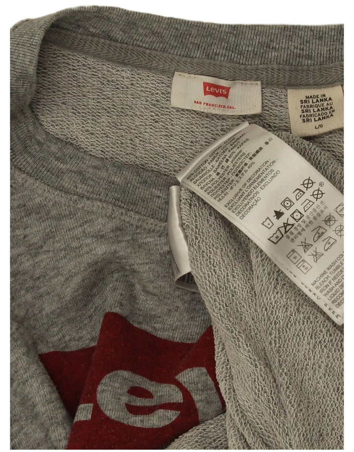 Levi's Dame Grafisk Sweatshirt Jumper UK 16 Stor Grå Bomuld