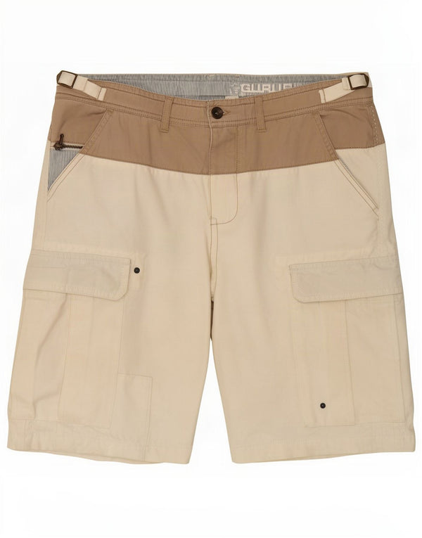 Guru Mens Cargo Shorts Large W34 Off White Colourblock Cotton