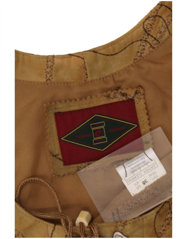 VINTAGE Dame ruskindsvest EU 38 Medium Brown Floral Læder