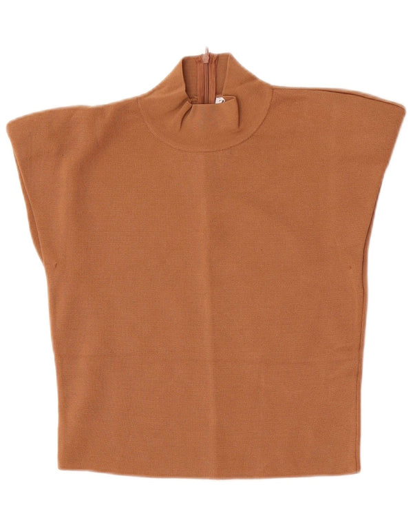 Zara Womens Crop Bluse Top UK 12 Medium Beige Viscose