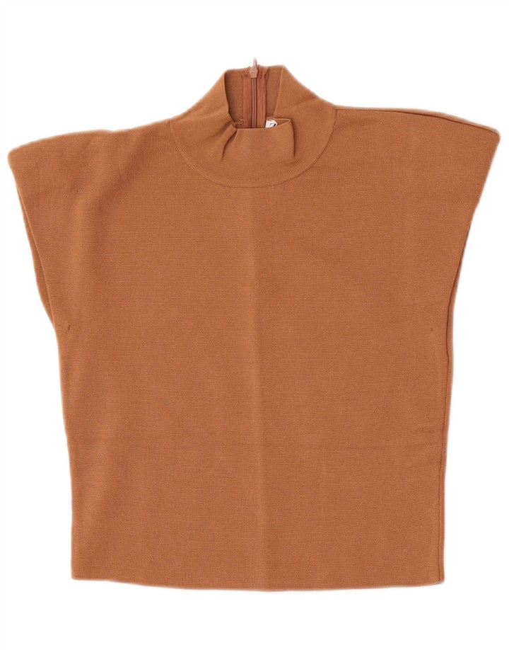 Zara Womens Crop Bluse Top UK 12 Medium Beige Viscose