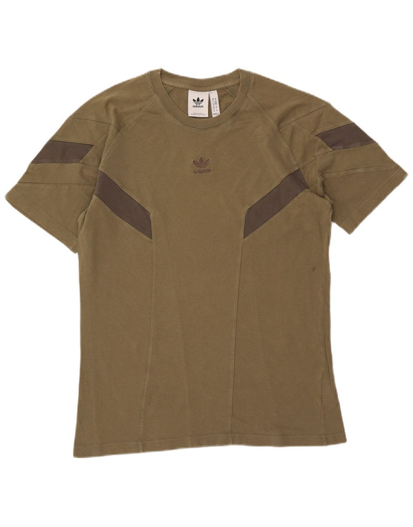 ADIDAS Herre T-Shirt Top Medium Khaki Colourblock Bomuld