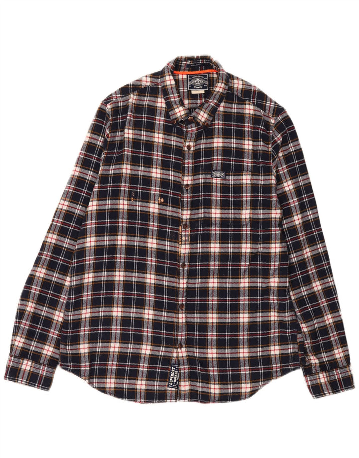 Superdry Herre Regular Fit Flanellskjorte XL Marineblå Ternet Bomuld