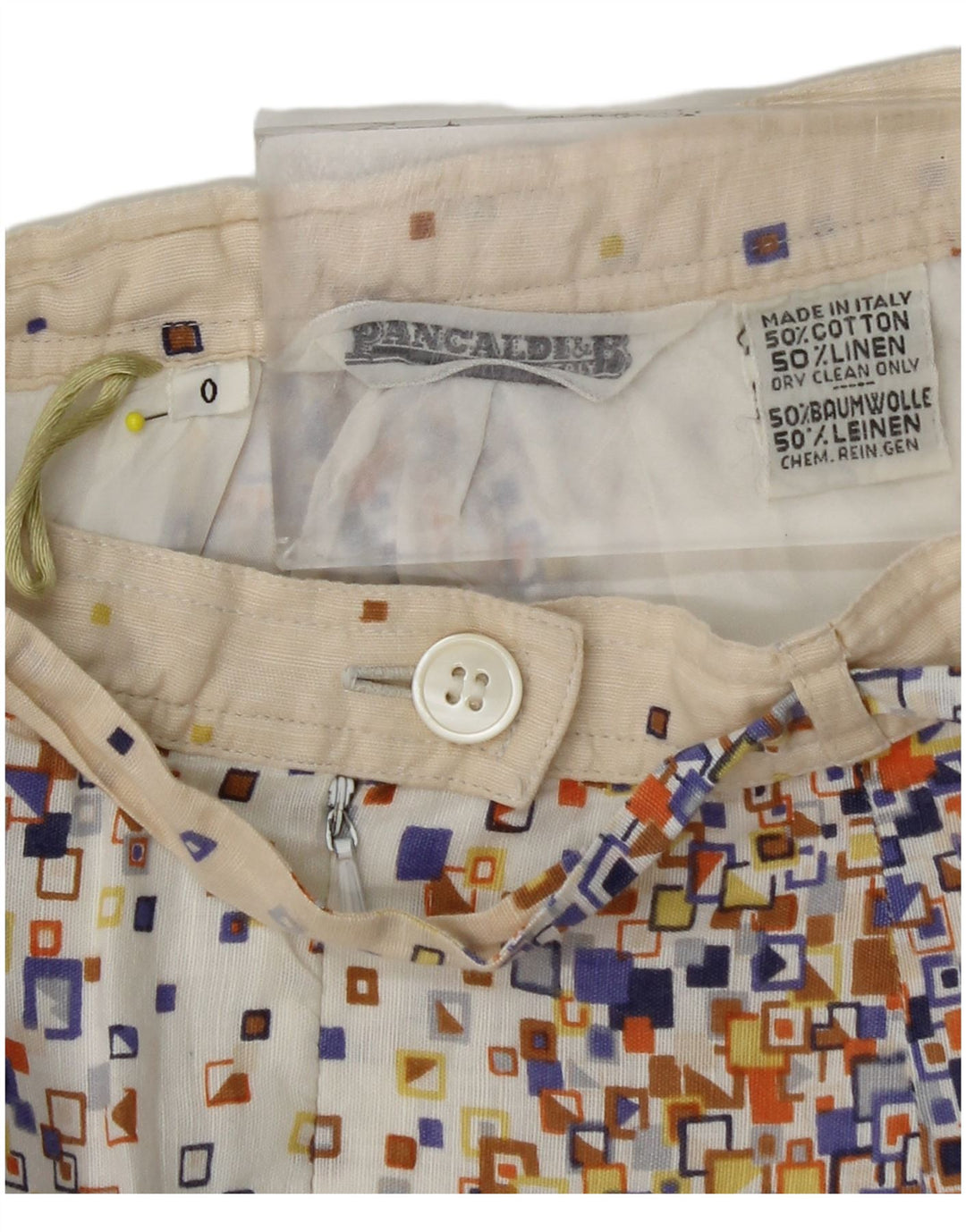 PANCALDI & B Dame 2-delt nederdel Sæt UK 4 XS W24 Beige Geometrisk Bomuld