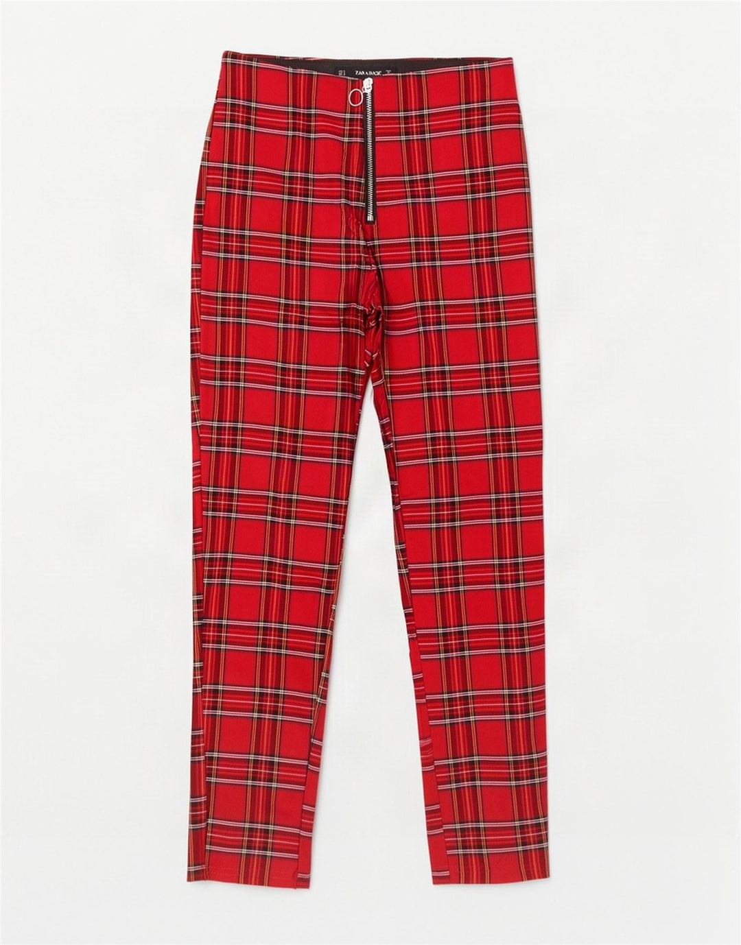 Zara Dame Skinny Cropped Trousers Medium W28 L26 Red Check