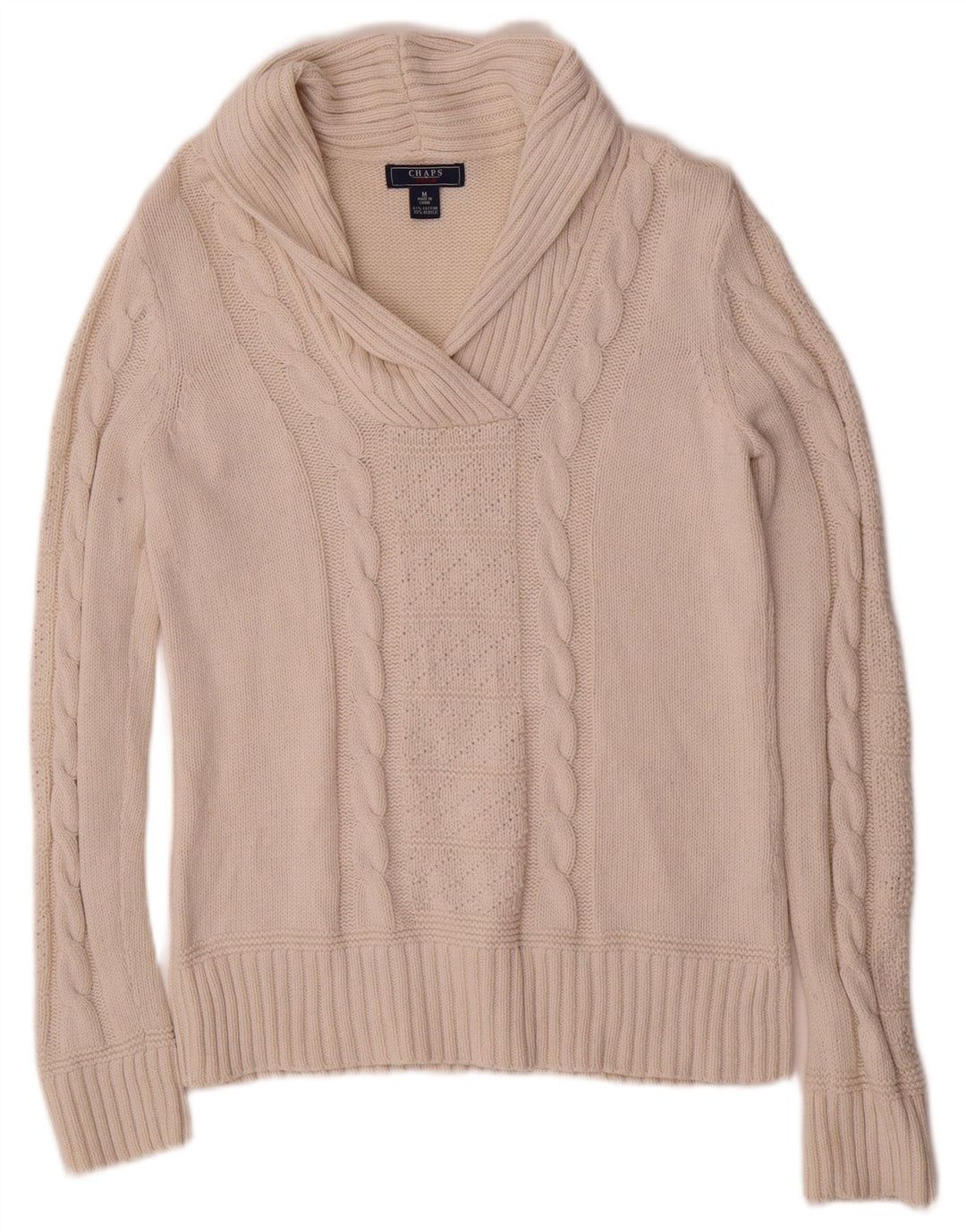 Chaps Dame Shawl Neck Jumper Sweater UK 12 Medium White Bomuld